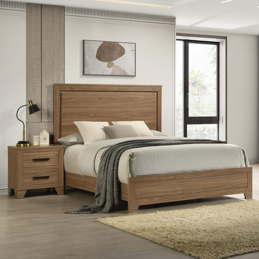 English Elm Walnut Finish 3 Piece Full Bedroom Set with Panel Bed Dresser and Mirror Transitional Wood B2741S00874