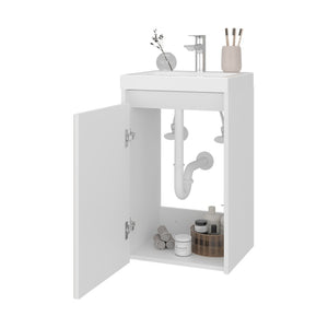 English Elm Syracuce Floating Vanity with Fluted Door Resin Sink and Shelved Storage for Small Bathrooms B200P484461