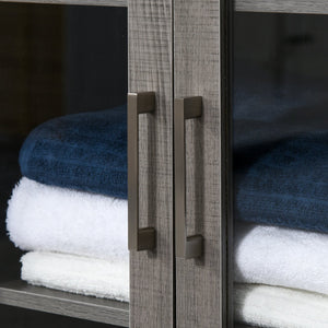 English Elm Kleankin Tall Bathroom Storage Cabinet With Glass Doors, 3 Tier Shelving, Modern Grey Wood Finish W2225P229530