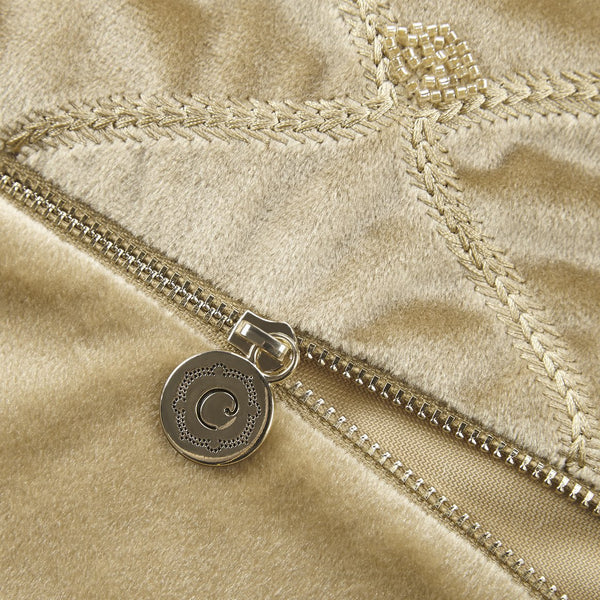 JLA Home Croscill Classics - Oblong Velvet Accent Pillow with Hand‑Beaded Net Pattern & Foxtail Stitching, Plush Goose Fill Gold CCL30-0027