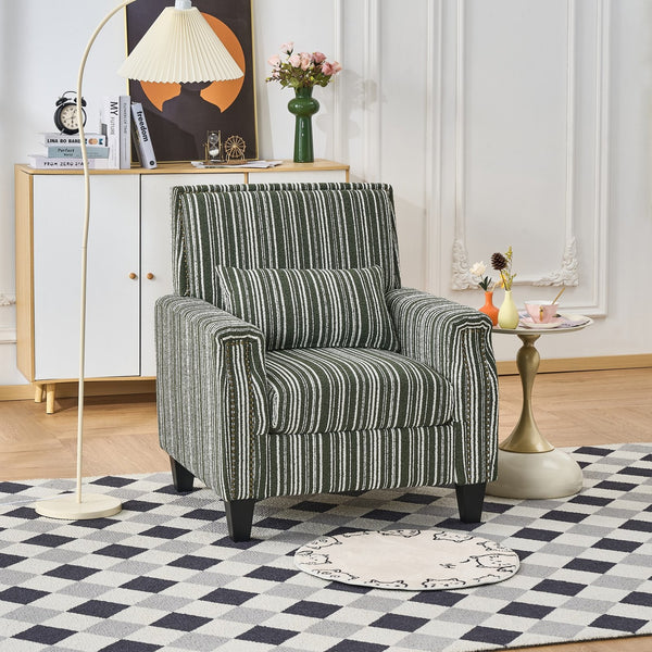 English Elm Modern Striped Upholstered Accent Chair with Arms, Nailhead Trim, Solid Wood Frame and Plush Foam Seating Green W3373P363922