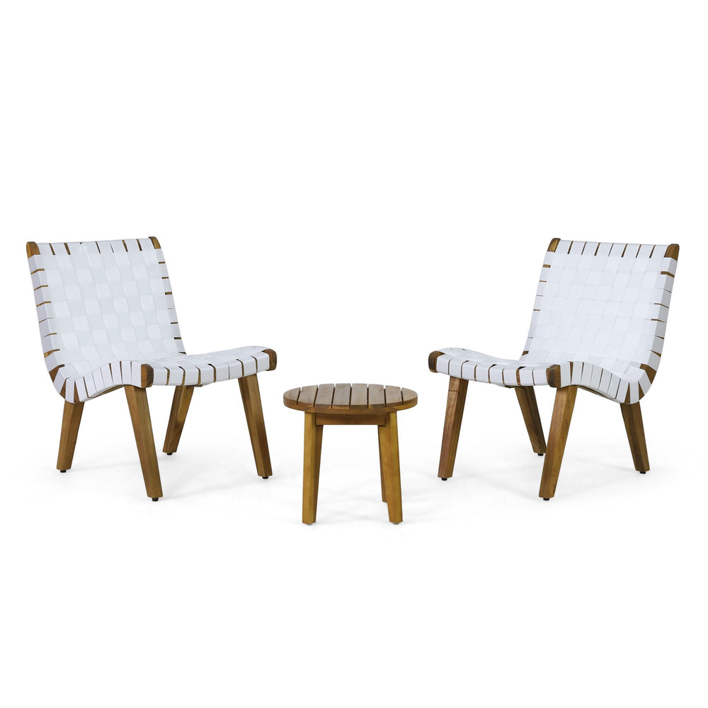 English Elm Christopher Knight Home® - Outdoor 3-Piece Wood Patio Seating Set with Acacia Wood & Rope Seats, Compact Table for Balcony Teak,White 70913.00WHI2_62266.00