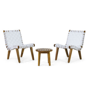 English Elm Christopher Knight Home® - Outdoor 3-Piece Wood Patio Seating Set with Acacia Wood & Rope Seats, Compact Table for Balcony Teak,White 70913.00WHI2_62266.00
