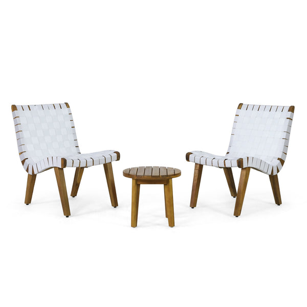 English Elm Christopher Knight Home® - Outdoor 3-Piece Wood Patio Seating Set with Acacia Wood & Rope Seats, Compact Table for Balcony Teak,White 70913.00WHI2_62266.00
