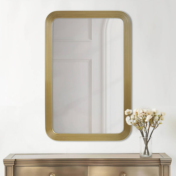 English Elm Rounded Rounded Rectangle Fluted Wall Mirror Gold Antique Metal Frame 23x35 Keyhole Hanger Indoor B035P266695