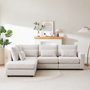 English Elm MH100.2" Sofa Convertible L-Shaped Linen Sectional with Movable Ottoman 5 Cushions 4 Lumbar Pillows Beige W1193S00140