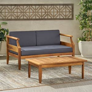 English Elm Christopher Knight Home® - Aston Acacia Wood Outdoor Loveseat Set with Water-Resistant Cushions and Mid-Century Modern Frame Teak 68891.00DGRY