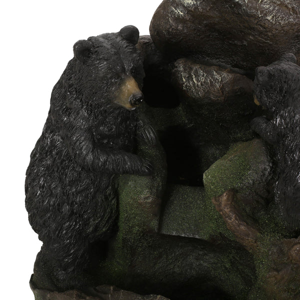 English Elm Christopher Knight Home® - 23.75" Hand Crafted Weather-Resistant Floor Fountain with LED Underwater Lights, Faux Stone Moss Black, 23.75" 71776.00MBLK