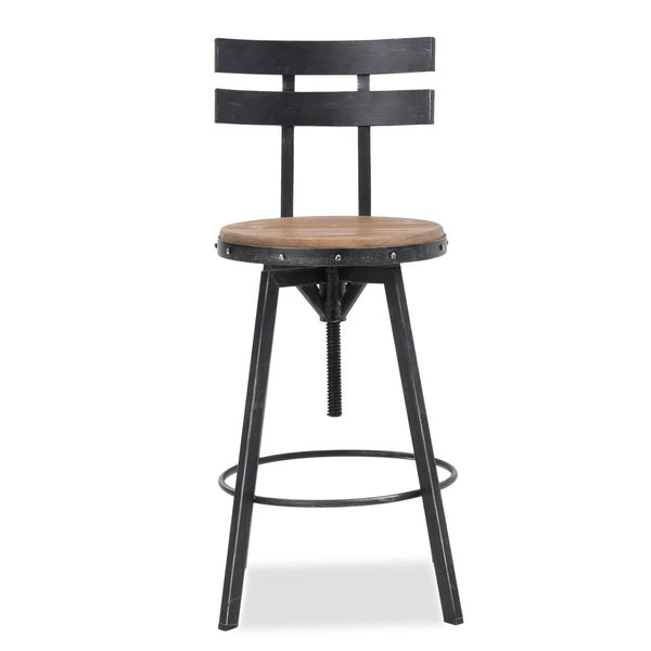 English Elm Christopher Knight Home® - METAL Barstool with Antique Firwood Seat and Black Brush Silver Frame — Rustic Chic Kitchen Seating 60164.00
