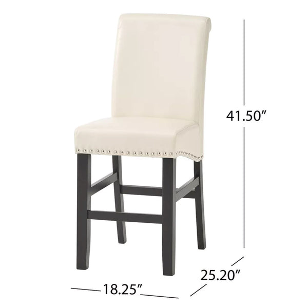 English Elm Christopher Knight Home® - Contemporary Ivory Bonded Leather Counter Stools with Nailhead Trim, 25" Padded Bar Chairs (Set of 2) N780P168429