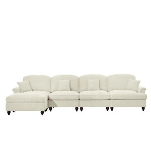 English Elm Classic Modular Sectional Couch With Removable Ruffled Skirt, Ottoman, Flared Arms & Chenille Comfort W3041S00239