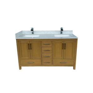 English Elm 60" Double Sink Vanity Solid Wood Cabinet Carrara Marble Top Brown Oak Finish T3785P442236