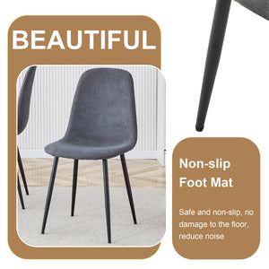 English Elm Table Set: Minimalist Retro Dining Table With Textured Top & 4 Soft Chairs, Black Metal Legs W1151S03836-GIGA