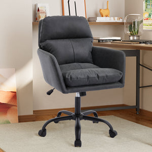 English Elm Artificial ergonomic PU leather office chair with high-density foam, stain-resistant, adjustable height support and modern minimalist design for home and workspace comfort Black W2311P282367