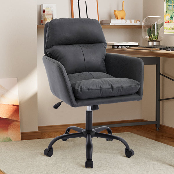 English Elm Artificial ergonomic PU leather office chair with high-density foam, stain-resistant, adjustable height support and modern minimalist design for home and workspace comfort Black W2311P282367