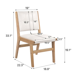 English Elm Hengming PU dining chair with wooden legs, armless space-saving design, elegant stitched backrest, durable easy-clean seating suitable for modern homes White W212P163424