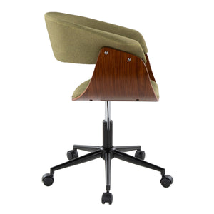 English Elm Vintage Mid-Century Modern Office Chair by LumiSource — Swivel Adjustable Upholstered Seat, Walnut Accents Green B202P223933