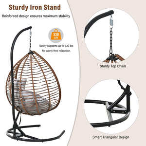 English Elm U_style Wicker Hanging Egg Chair with Stand Foldable Indoor Outdoor Swing Seat Brown+Gray N711P389502G