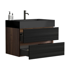 English Elm Alice Floating Bathroom Vanity Rosewood Finish Engineered Stone Basin Triple Drawer W1865S00185