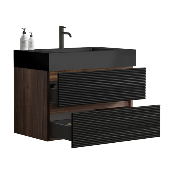 English Elm Alice Floating Bathroom Vanity Rosewood Finish Engineered Stone Basin Triple Drawer W1865S00185