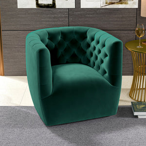 English Elm Ashcroft Furniture - Delaney Tufted Velvet Swivel Chair with Solid Wood Legs, Ergonomic Angled Back and Foam Support Green B183P281228