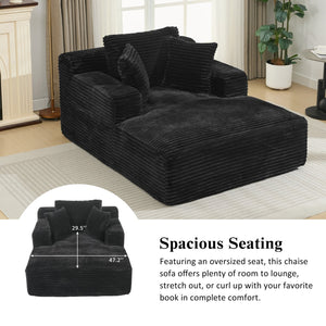 English Elm Full- Corduroy Chaise Lounge Sofa Bed 48.8" Deep Seating Modern Sleeper with Plush Pillows Black N719P288545B