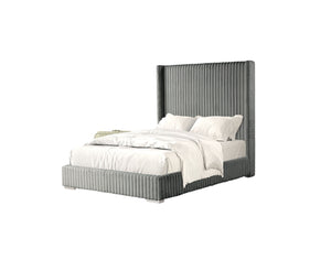 English Elm Gray Contemporary Queen Bed with Fur Chenille Upholstery, Mattress-Ready, Engineered Wood Frame Gray 80 L x 60 W x 9 H B2741P320863