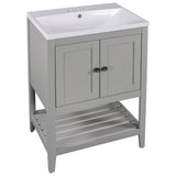 English Elm [Video] 24" Grey Modern Sleek Bathroom Vanity Elegant Ceramic Sink With Solid Wood Frame Open Style Shelf (Old Sku: Jl000004Aae)