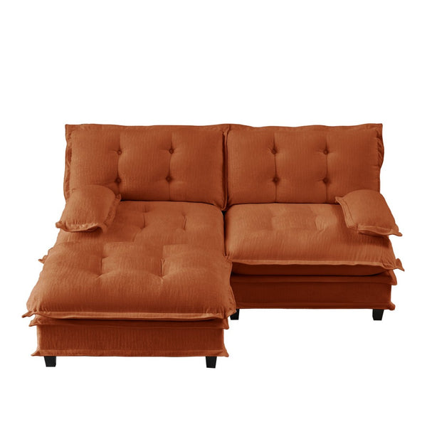 English Elm 77" L-shaped Chenille Cloud Sectional Sofa with Ottoman Deep Cushioned Modular Couch Orange W714S01735