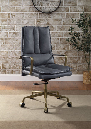 English Elm Tinzud Gray Top-Grain Leather Office Chair with 360° Swivel, Adjustable Height, 5-Star Casters B2726P287328