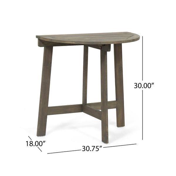 English Elm Christopher Knight Home® - Outdoor Half-Round Folding Acacia Wood Bistro Table with Gray Handcrafted Finish, Space-Saving Elegance Grey 65324.00GRY