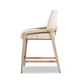 English Elm Arizona 25.5" Solid Ash Wood Upholstered Counter Stool With Rope Detail, Crème De La Crème White Faux Fur