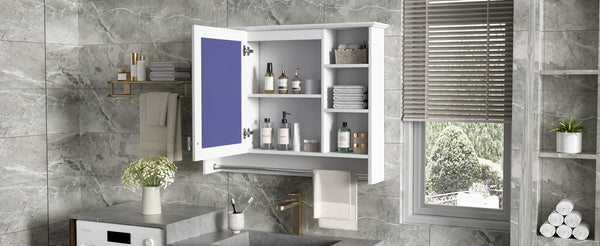 English Elm 3-in-1 Wall Mounted Medicine Cabinet with Soft Close Door Towel Bar and Vanity Mirror White N710P358618K