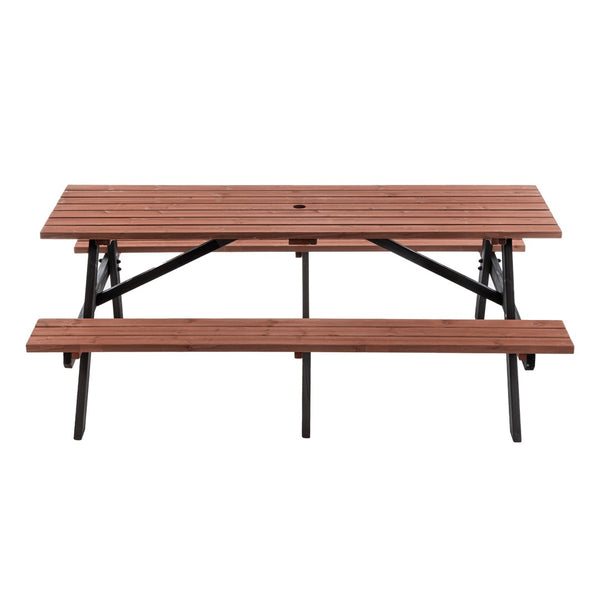 English Elm 75" Solid Fir Outdoor Picnic Table Set with Benches Two-tone Finish Heavy Duty Patio W1422P385498