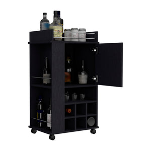 English Elm Fargo Black Bar Cart with Cabinet, 6-Bottle Wine Rack, Casters & Open Shelf for Entertaining B070P188867