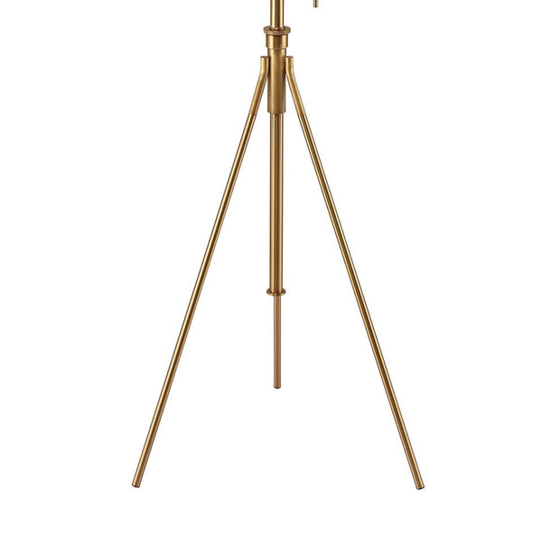 English Elm Vintage Tripod Floor Lamp with Stained Gold Metal Legs, Ivory Shade, Pull Switch, Adjustable Height Brushed Gold 21 L x 21 W x 22 H B2741P317228