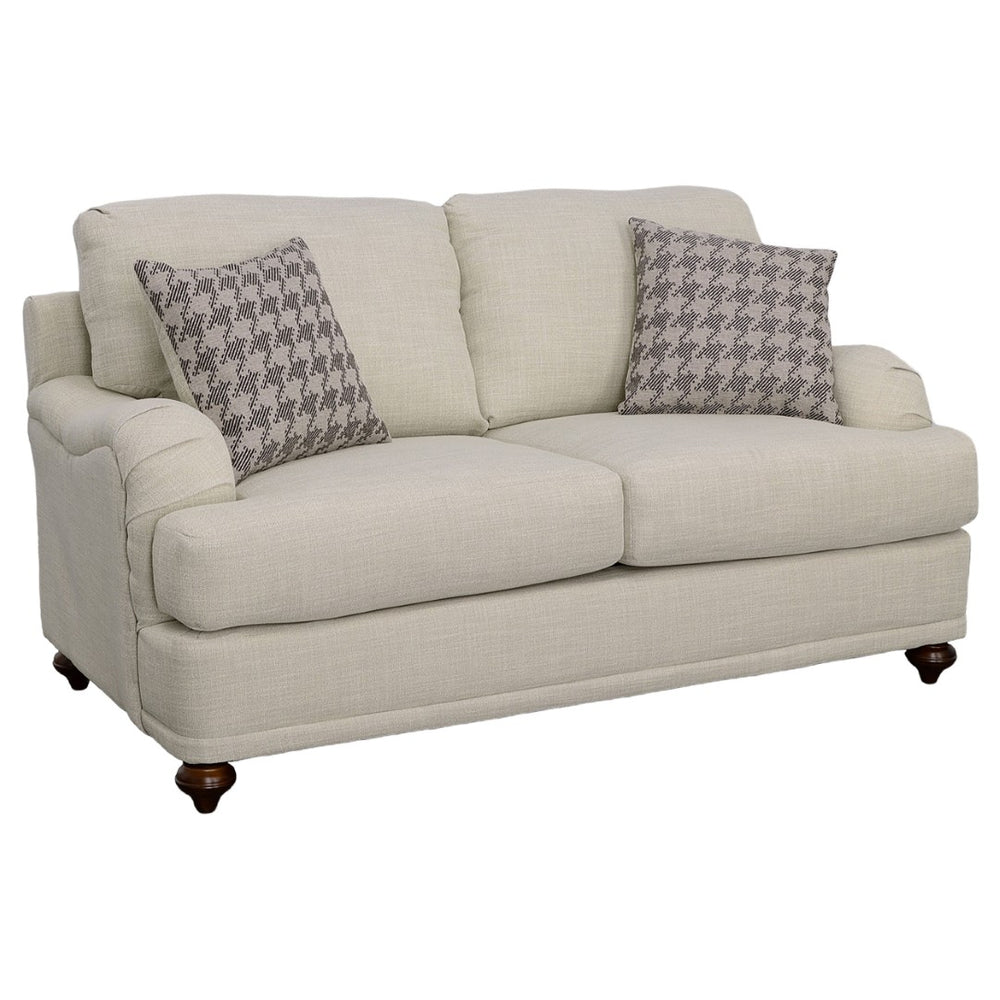 English Elm Brewster Farmhouse Loveseat with English Arms Espresso Legs and Neutral Grey Fabric B062P441336