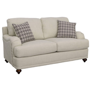 English Elm Brewster Farmhouse Loveseat with English Arms Espresso Legs and Neutral Grey Fabric B062P441336