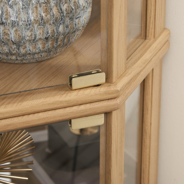 English Elm Corner Curio Cabinet with Built-in Lighting Mirrored Back and Adjustable Glass Shelves W2275P194427
