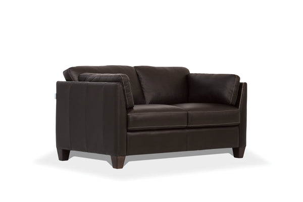 English Elm Matias Chocolate Leather Loveseat – Italian-made Cow Leather, Dark Walnut Block Legs, Sloped Arms, 2-seater Comfort B2726P336014