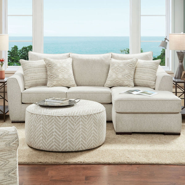 English Elm Transitional Round Upholstery Ottoman With Welt Trim - Versatile, Lightweight & Stylish Comfort Piece B2741P355860-GIGA