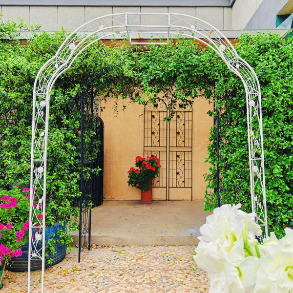 English Elm Metal Garden Arch Powder Coated Steel Trellis for Climbing Roses Outdoor Weddings Cream White W1586P268771