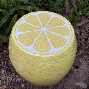 English Elm Yellow Lemon Shaped Resin Stool Playful Citrus Accent for Patio Sunroom or Kitchen W5709P493646
