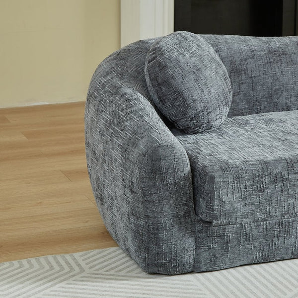 English Elm 86-inch Curved Chenille Convertible Sofa Recliner Frameless Folding Two-seater for Living Room Grey W3505P452818