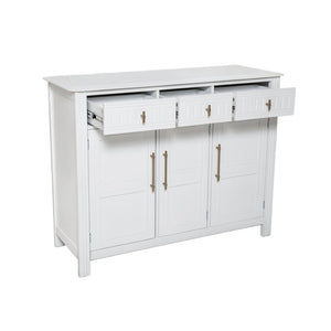 English Elm Cabinet with Three Doors Acacia Wood White Finish Gold Hardware Entryway Dining Storage N780P295774K