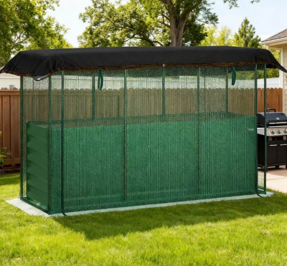 English Elm Galvanized Steel Raised Garden Bed with Hdpe Crop Cage and Shade Cloth Kit T3971P422575
