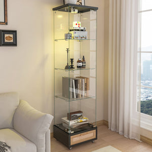 English Elm Modern Glass Display Cabinet With Led Lighting - Space-Saving Antique Storage For Living Room & Bedroom W241P268205
