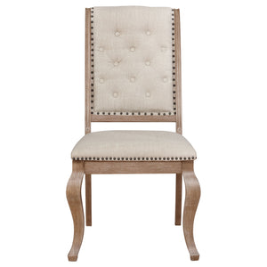 English Elm Traditional Tufted Dining Chair Set of 2 with Nailhead Trim, Upholstered Comfort and Antique Java Finish Cream,Light Brown 44.3 L x 21.46 W x 16.34 H B011P311400