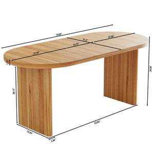 English Elm 55.11"-70.86" Extendable Dining Table with Sculpted Striped Legs Seats Six in Modern Style Natural Walnut W757P411752