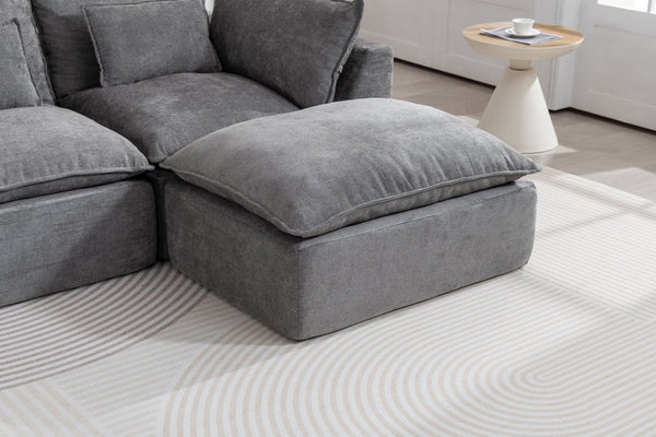 English Elm 102.3" Oversized Modular Sectional Sofa Cotton Linen Deep Seat Lounge with Ottoman Antique Grey W2530S00013
